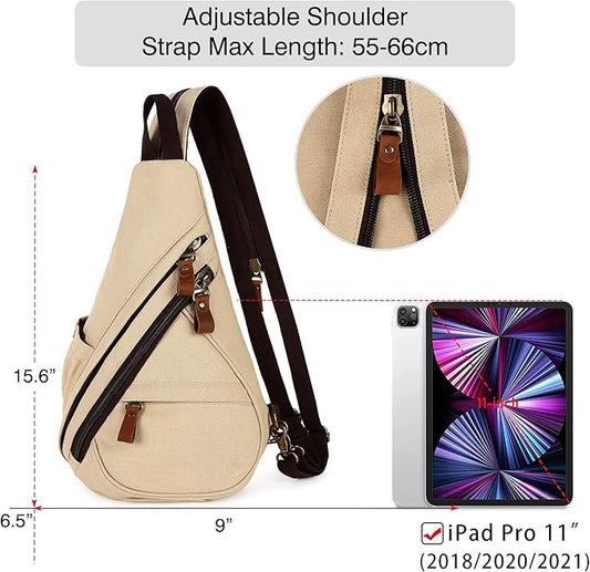 HuxFam Canvas Sling Bags Crossbody Sling Backpack for Men Women Chest Bags Small Hiking Travel Shoulder Daypack