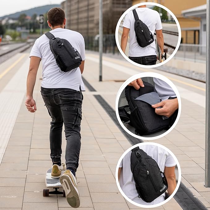 |Not Made In China| Crossbody Sling Backpack, Sling Bag For Travel and Hiking, Anti-Theft Chest Bag