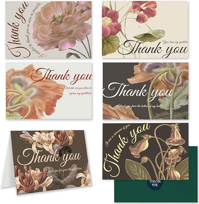 qiqee Palm Flower Thank You Cards 24 Greeting Gift Cards for Handwritten Messages 4x6 Inch Thank You Notes (24pcs Envelopes)