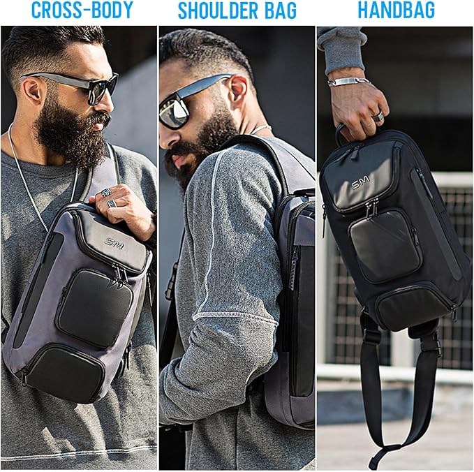SMONT Sling Bag Crossbody for Men, 14.2 inch Anti Theft Waterproof Chest Shoulder Bag with USB Charging Port