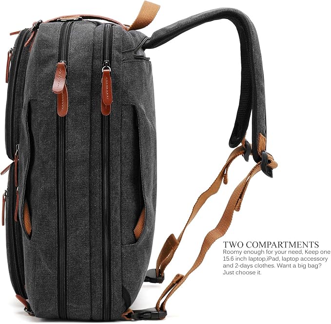 Convertible Backpack Messenger Shoulder bag Laptop Case Handbag Business Briefcase Multi-functional Travel Rucksack Fits 17.3 Inch Laptop For Men/Women (Canvas Black)