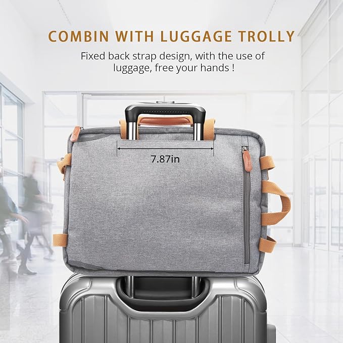 MOLNIA 3 in 1 Laptop Bag for Men, 17.3 inch Computer Bags for Men, Laptop Backpack, for Travel Business Work, Briefcases Messenger Bag for Men Women, Grey
