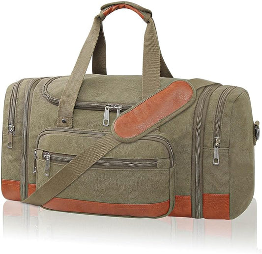 Men'S Duffle Bag For Travel, Expandable Canvas Duffel Bags Overnight Weekend Gym Carry On Luggage Bag For Men(Green)