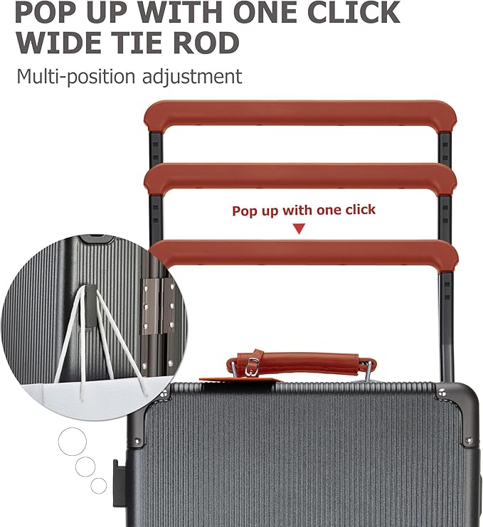 feilario 20'' Aluminum Frame Wide Handle PC Hardside Carry On Luggage - Double Spinner Wheels Luxury Rolling Travel Suitcase with TSA Lock & Cup Holder