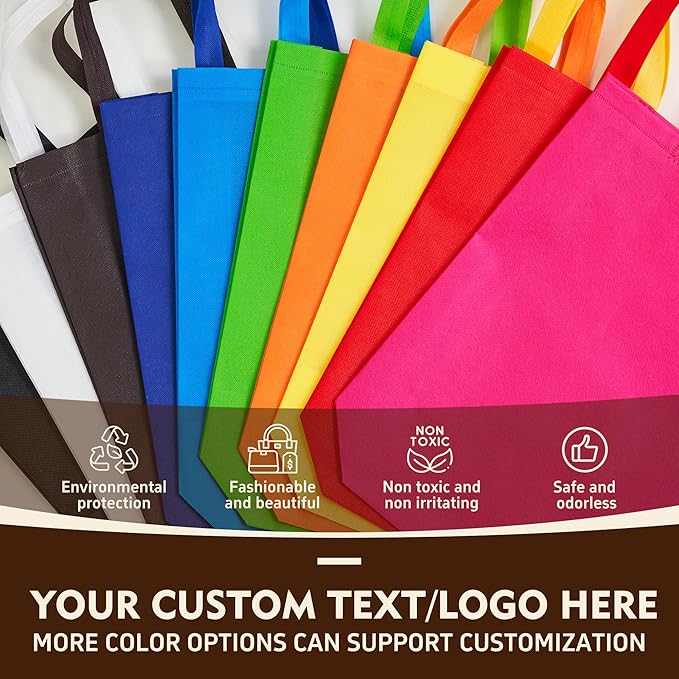YEEHAW Custom Tote Bags 100pcs,Non-woven Bag with Logo, Custom Reusable Bags with Durable Handle, Ideal for Grocery Shopping, Gifts Wrapping & Travel