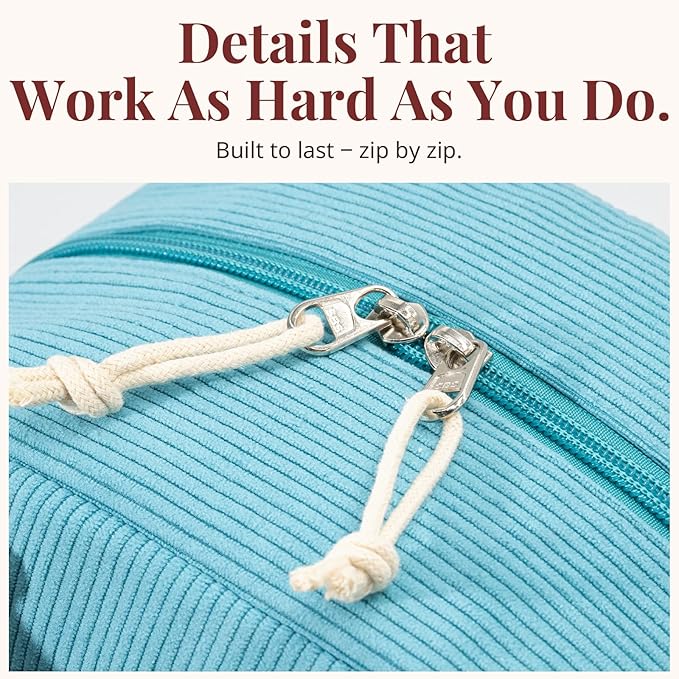 Insulated Lunch Bag for Women Men, Stylish Corduroy Tote Bag with Aluminum Lining, Large Capacity Reusable Cooler for Work, Travel, or Beach, Lake Blue Lunch Box