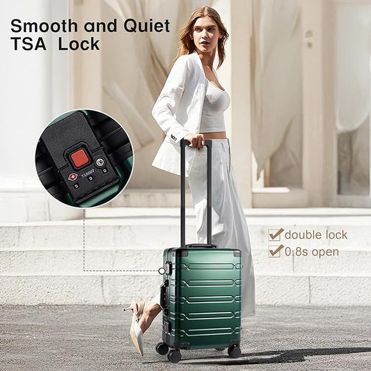 All Aluminum Carry On Luggage 22x14x9 Airline Approved，Zipperless Luggage Premium Aluminum Suitcase Luggage, Hard Shell Carry On Luggage with Spinner Wheels (dark green, 20inch)