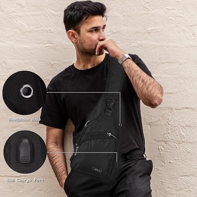 Seoky Rop Men Women Sling Backpack Anti Theft Crossbody Shoulder Chest Bag with USB Charging Port