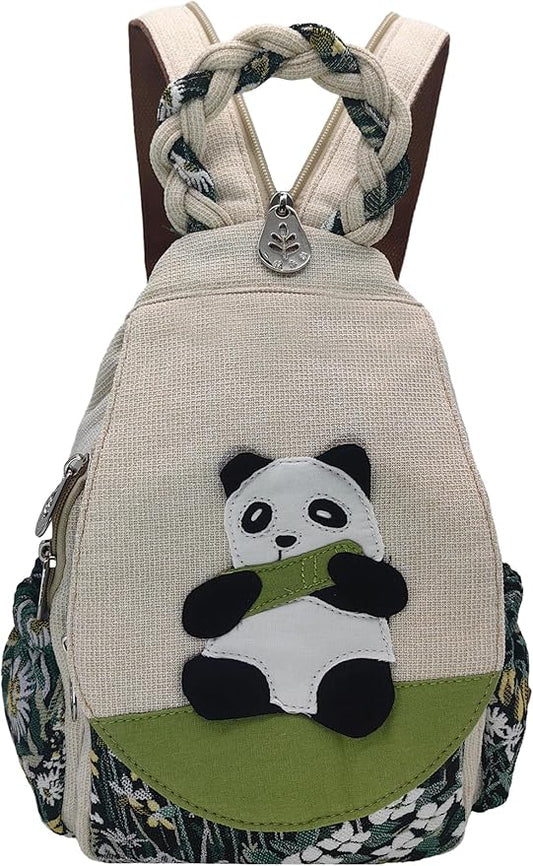 HUANGGUOSHU Women Cotton Woven Bohemian Hemp Boho Canvas Embroidery Multi Pocket Retro Cute Backpack Wallet Backpack（Lotus）