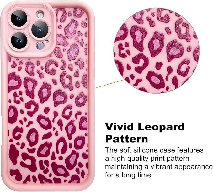 KANGHAR Case for iPhone 16 Pro Leopard Printed Pattern Cute Cheetah Phone Case Soft TPU Shockproof Protective Cover for iPhone 16 Pro 6.3 Inch Pink