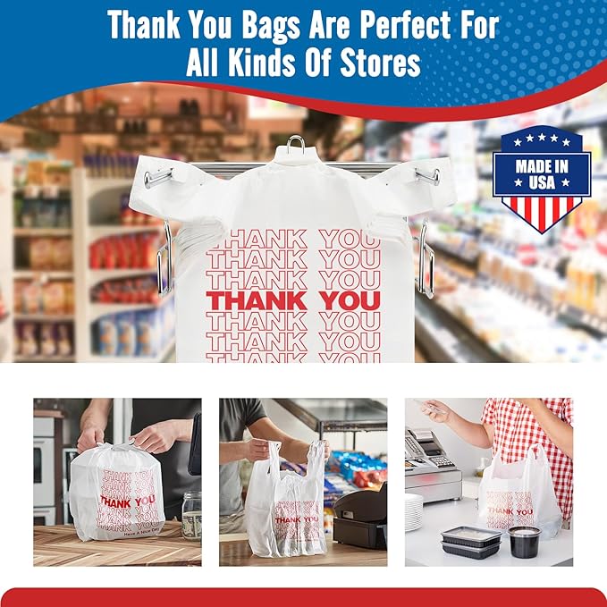 Fuxury 500 Count - Thank You Plastic T-shirt Bags White (11.5" x 6.5" x 21"), T-shirt, Grocery, Take Out, To Go, Retail Shopping Bags in Bulk