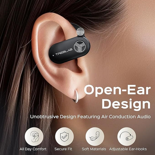 TREBLAB X-Open - True Open Ear Wireless Earbuds, Lightweight Comfort, Behind-Ear Fit, Immersive Sound, Dual Mic for Calls, 40H Playtime, Bluetooth Headphones Open Ear for Sports, Workout, Running