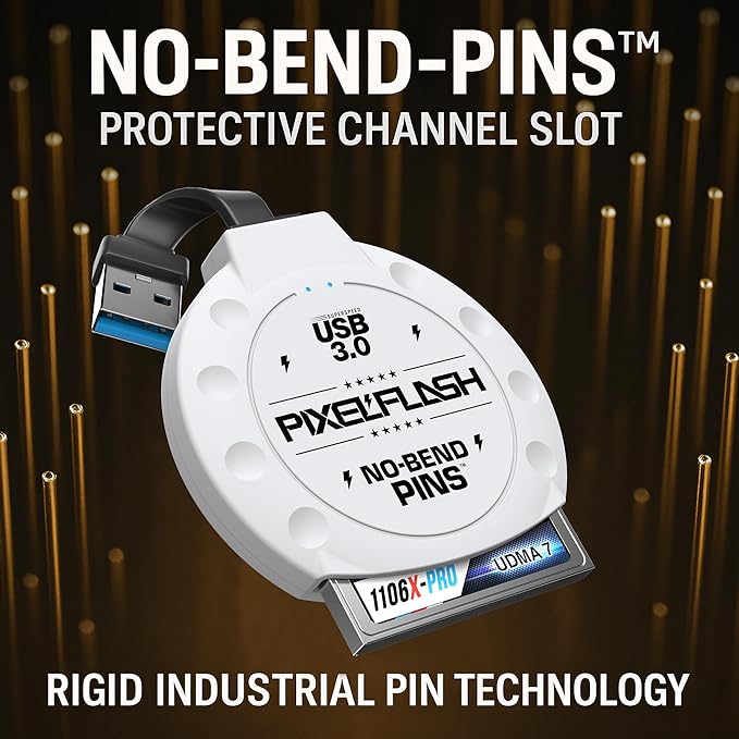 PixelFlash CF Card Reader (White) - Compact Flash Memory Card Adapter with Cabled USB 3.0, 5GB/s File Transfer, No-Bend Pins, Supports UDMA-7, Anti-Slip & Anti-Scratch, Compatible to Most Brands & OS