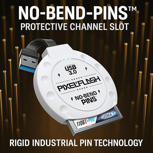 PixelFlash CF Card Reader (White) - Compact Flash Memory Card Adapter with Cabled USB 3.0, 5GB/s File Transfer, No-Bend Pins, Supports UDMA-7, Anti-Slip & Anti-Scratch, Compatible to Most Brands & OS