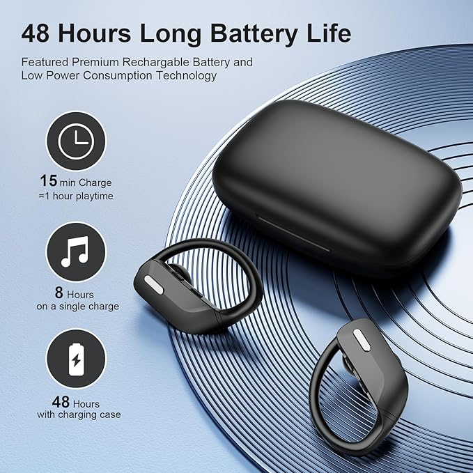 occiam Wireless Earbuds Bluetooth Headphones 48H Play Back Earphones in Ear Waterproof with Microphone LED Display for Sports Running Workout Black