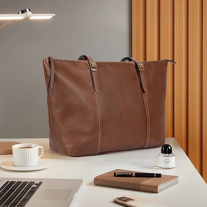befen Genuine Leather Tote Bag for Women Large Work Tote Purse with Zipper Leather Shoulder Handbags with Adjustable Strap