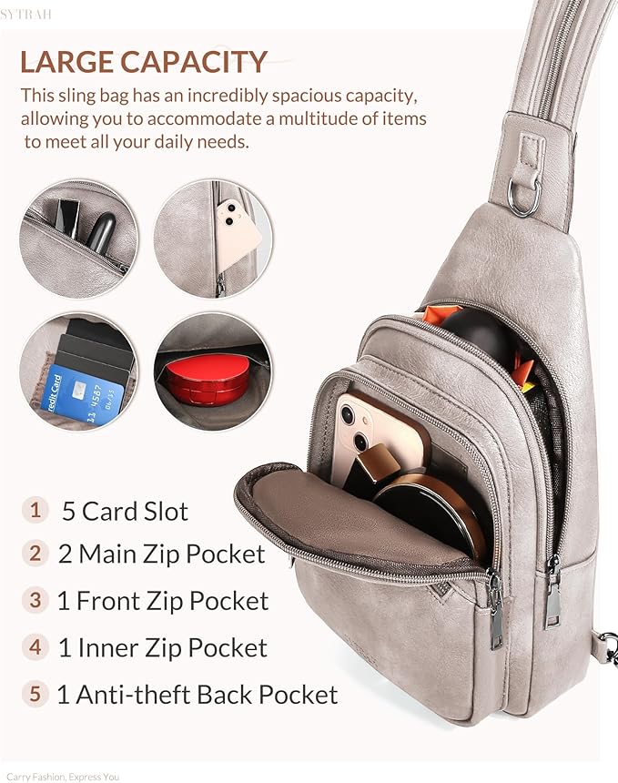 Sling Bag for Women, Crossbody Bags for Women Trendy Crossbody purse Vegan Leather Sling Backpack Chest Bag with Dual Purpose Strap, Cloud Grey