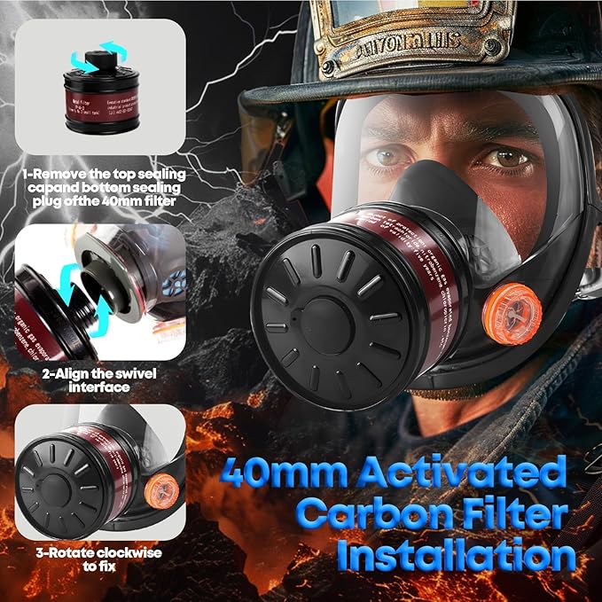 Full Face Gas Mask: Gas Masks Survival Nuclear and Chemical with 40mm & P-A-1 Activated Carbon Filter Full Face Respirator Mask Used for Dust Spray Machining Soldering Polishing Welding