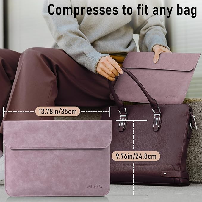 Allinside 13 Inch Laptop Sleeve Case for MacBook Air 13 2018-2025/MacBook Pro 13 2016-2022/Macbook Pro 14 2021-2024, Waterproof PU Leather Horizontal Envelope Protective Case Cover, Purple