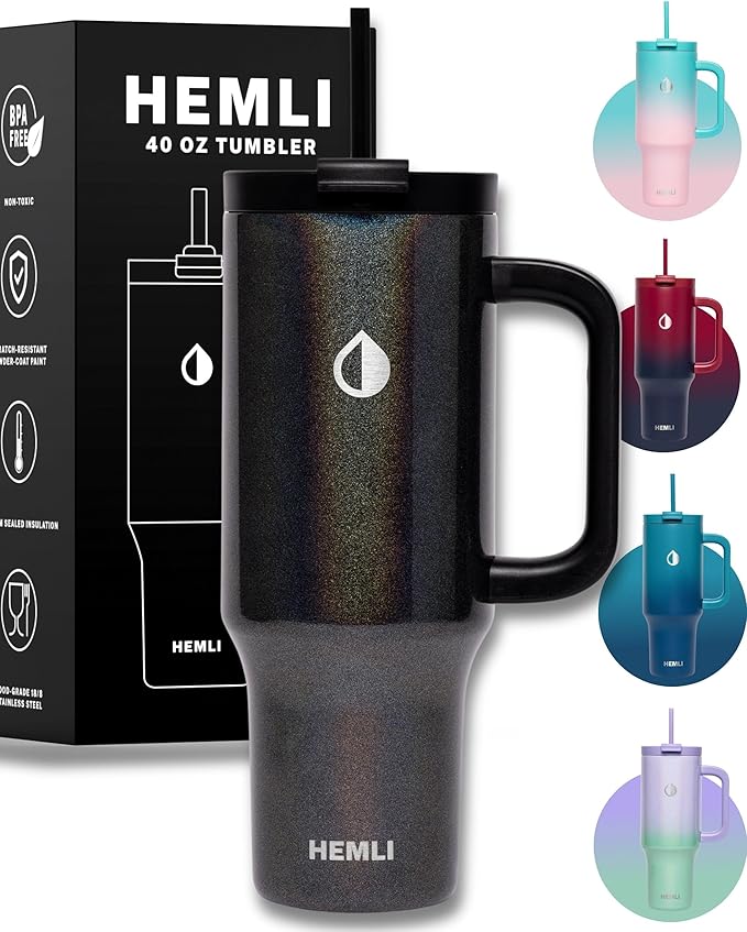 40 Oz Tumbler with Handle and Straw, Insulated Tumbler with Leakproof 2-in-1 Lid and Straw, Reusable and Portable Water and Coffee Stainless Steel Travel Mug, Vacuum Insulated