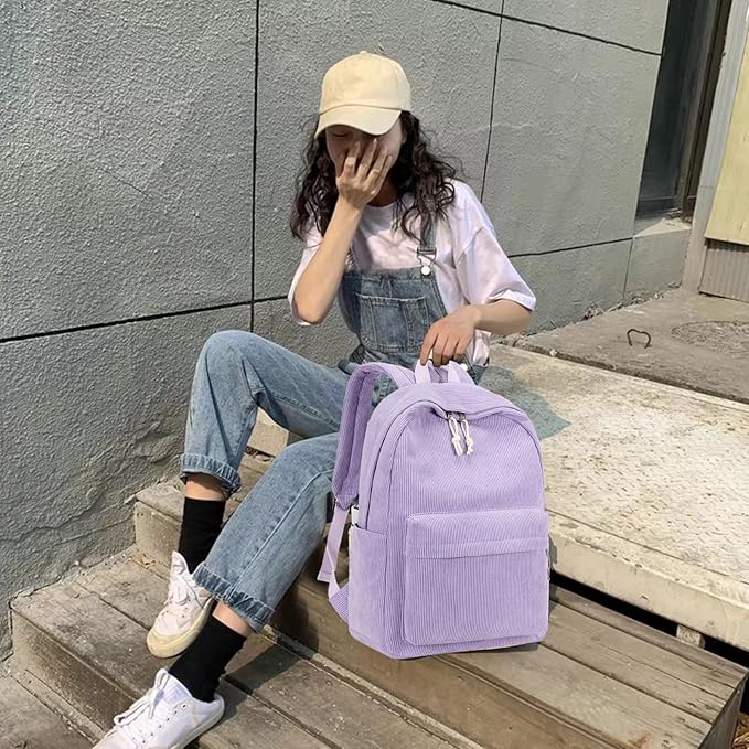 School Backpack for Teens Large Corduroy Bookbag Lightweight 15.6 inch Laptop Bag for Girls Women Casual High School College