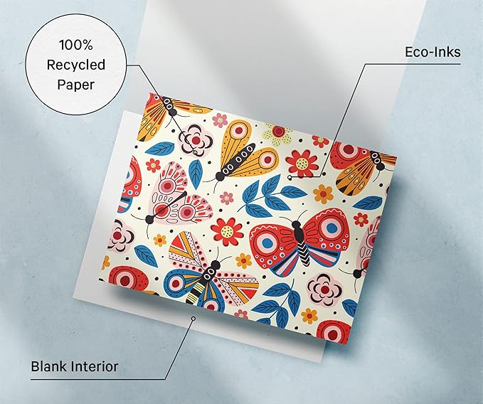 Twigs Paper - Assorted Cute Butterfly Greeting Cards - Stationery Cards with Envelopes - Thank You Card - Blank Note Cards - Greeting Cards for All Occasions - Made in USA (5.5 x 4.25, Set of 12)