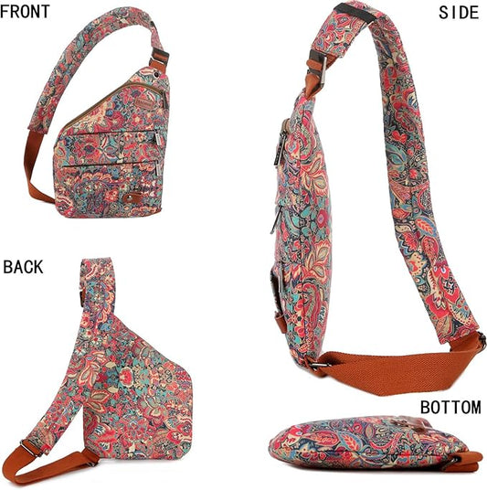 Women's Floral Small Sling Bag Anti Theft Travel purse Bag Crossbody Chest Shoulder Bag XB-16