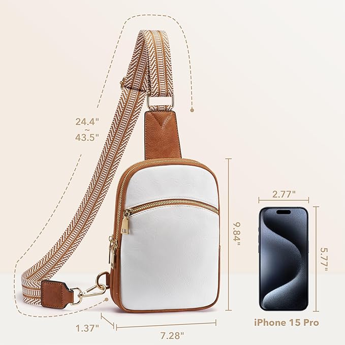 Yarnic Anti Theft Small Sling Bag for Women Men, RFID Cross body Purses Vegan Pu Leather Chest Bag with Adjustable Strap Handbag for Travel Work (White+Brown)