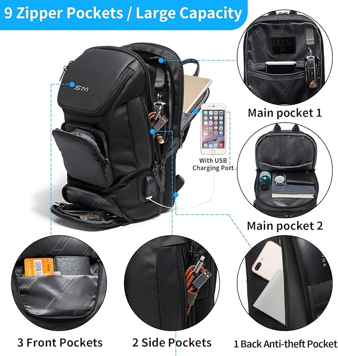 SMONT Sling Bag Crossbody for Men, 14.2 inch Anti Theft Waterproof Chest Shoulder Bag with USB Charging Port