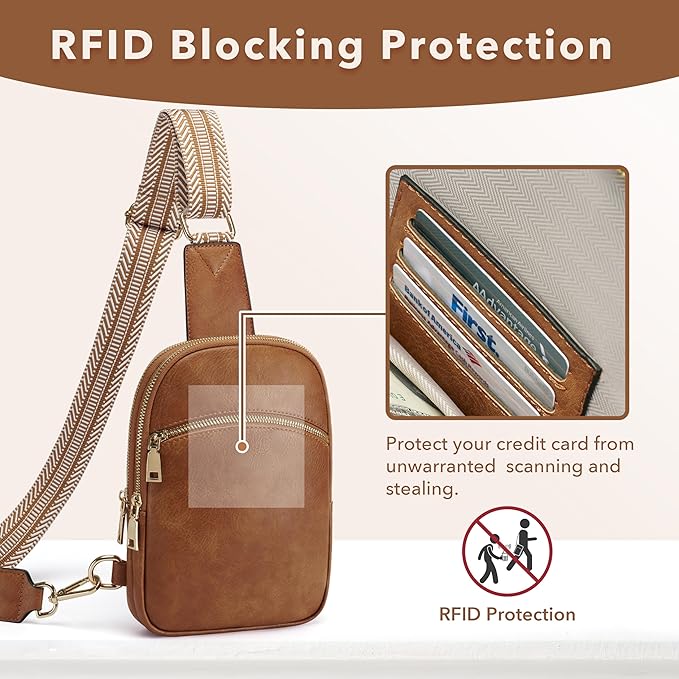 Yarnic Small Sling Bag for Women, Anti Theft Cross Body bags Trendy, RFID Travel Crossbody Purses,Vegan Pu Leather Chest Bag (Chestnut Brown)