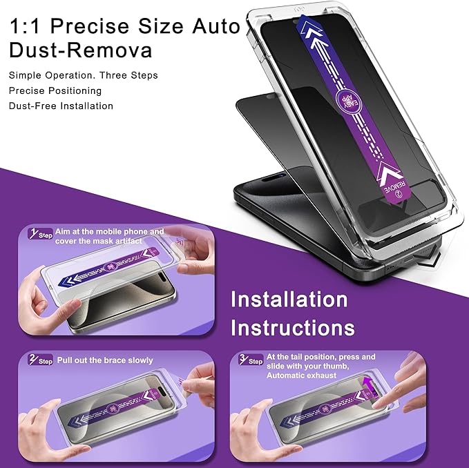 2 Pack Matte Privacy Screen Protector for iPhone 16 Pro, 9H Tempered Glass, Full Coverage, Anti-Fingerprint, Auto Dust-Elimination, No Bubble, Easy Installation