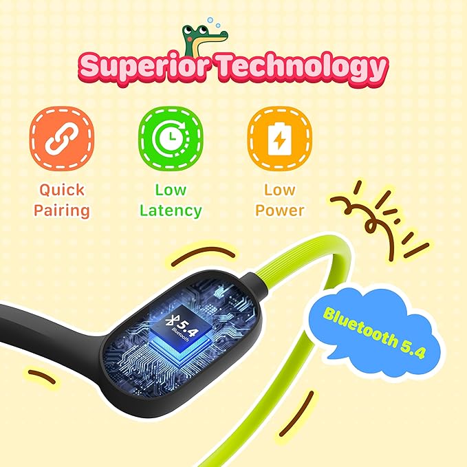 Kids Bluetooth Headphones Wireless Earbuds, Open Ear Headphones for Kids, Internal Mic, IPX5 Waterproof, 30g Lightweight & Robust, Air Conduction Non-in-Ear, 85dB Hearing Protection