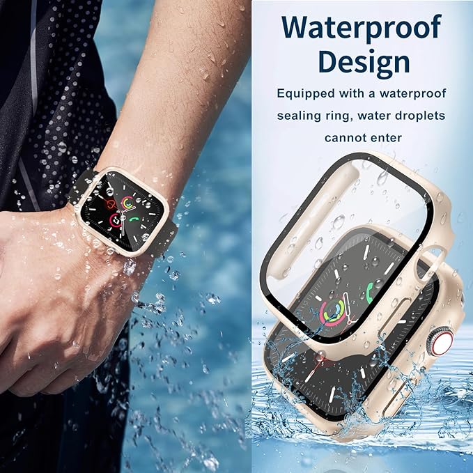 Waterproof Case for Apple Watch Series SE2 SE 6 5 4 44mm, Built-in Screen Protector with Tempered Glass [Touch Sensitive] Cover for iWatch S6/S5/S4/SE 44mm, Rose Gold