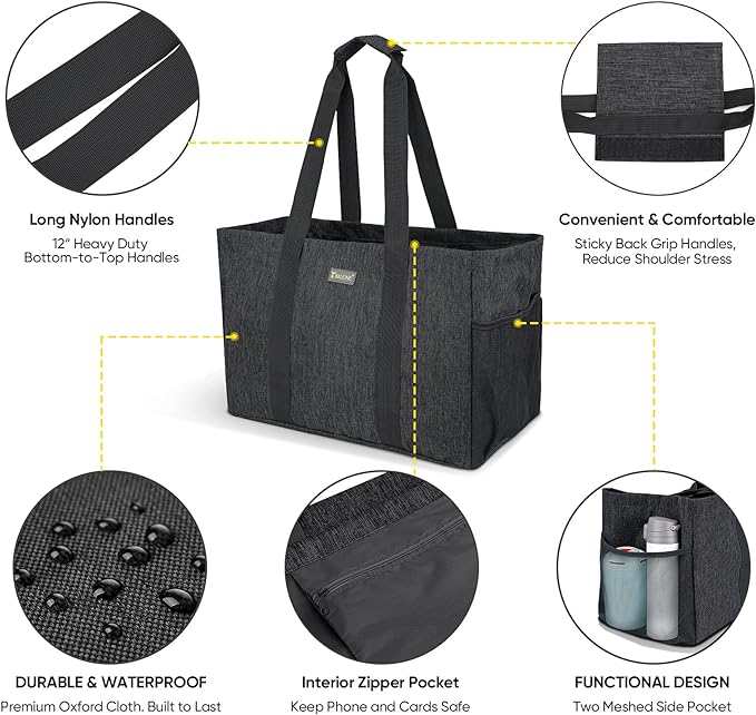 BALEINE Soft 9 Gallon Extra Large Utility Tote, Foldable Reusable Storage Bag (Charcoal Black)
