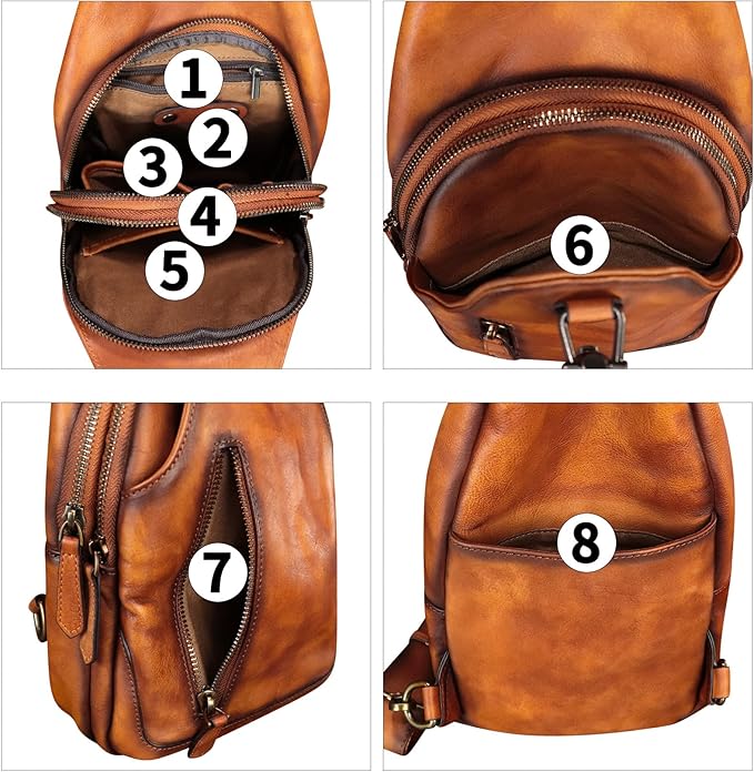 Genuine Leather Silng Bag for Women and Men Real Leather Sling Backpack Shoulder Crossbody Bag Chest Purses