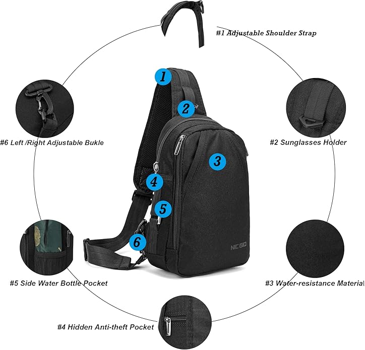 NICGID Sling Bag Chest Shoulder Backpack Crossbody Bags for Tablet Laptop Outdoor Hiking Men Women