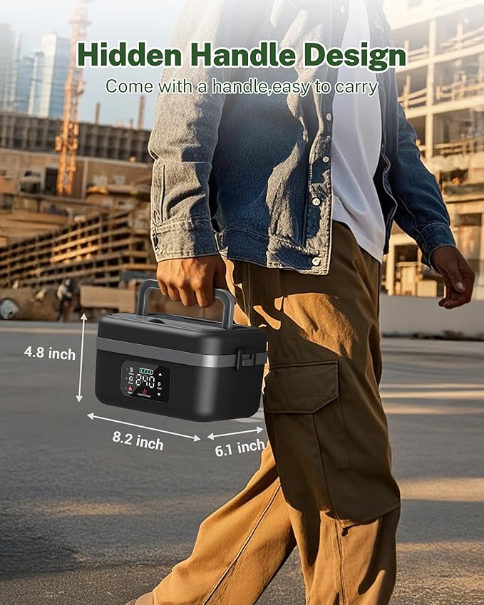 ODSD Cordless Electric Lunch Box for Adults, 16000mAh Rechargeable Self-Heating Lunch Box Food Warmers with Timer & Adjustable Heating, 34oz/1L Container with Insulated Bag for Office Car Outdoor
