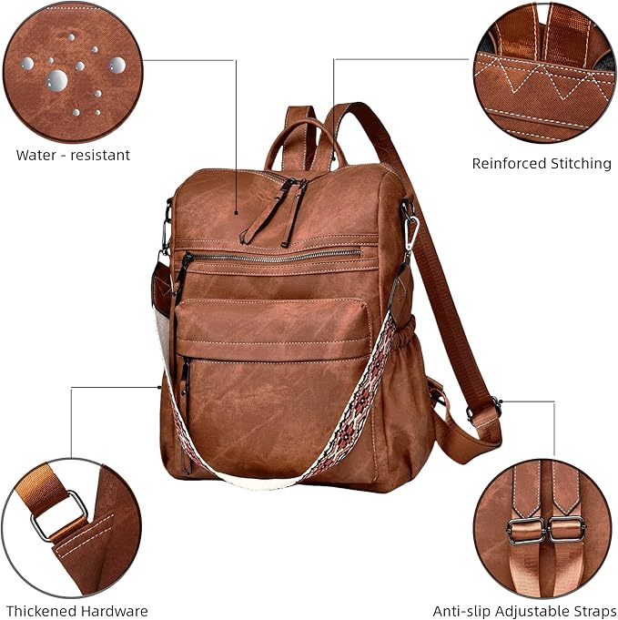 Dora & Liz Womens Backpack Purse Leather Fashion Travel Backpack Purse for Women Designer Ladies Shoulder Bags with Wristlet