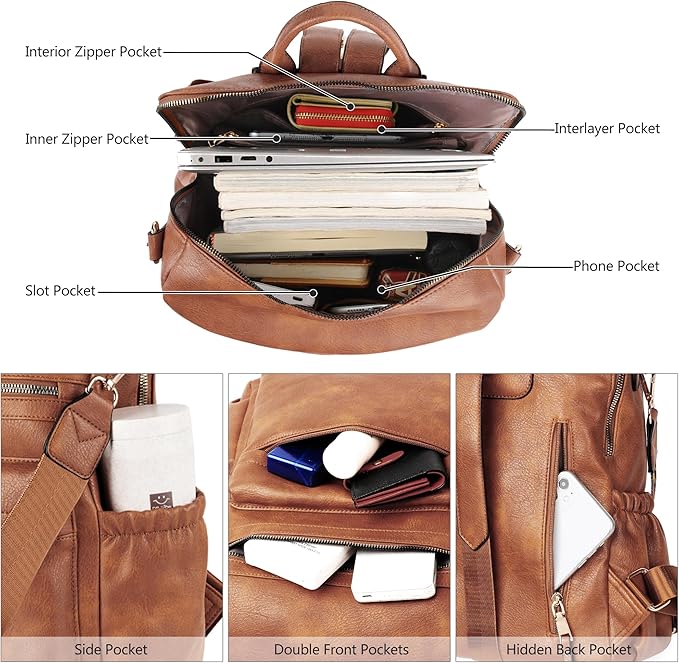 Dora & Liz Womens Backpack Purse Leather Fashion Travel Backpack Purse for Women Designer Ladies Shoulder Bags with Wristlet