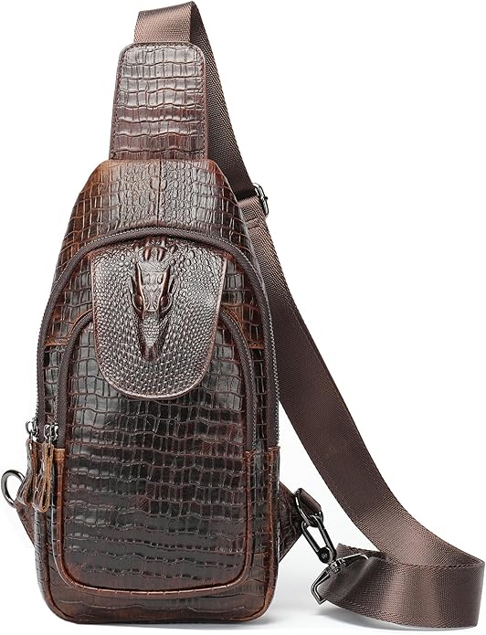 LUKZIJAES Genuine Leather Sling Bag for Men