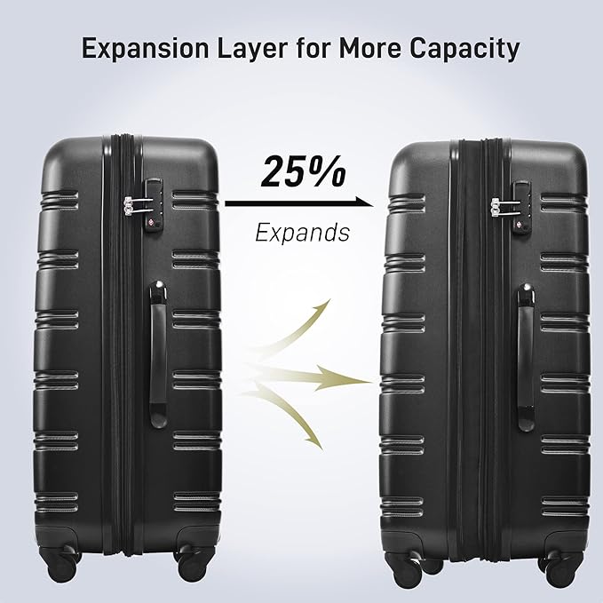 Merax Luggage Sets of 3 Piece Carry on Suitcase Airline Approved,Hard Case Expandable Spinner Wheels (Black)
