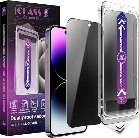 CHISHA 2-Pack Privacy Screen Protector for iPhone 16 Plus and iPhone 15 Plus and iPhone 14 Pro Max 6.7-Inch, Auto Dust Removal, No Bubbles,Anti-Spy Tempered Glass Film, Easy Installation