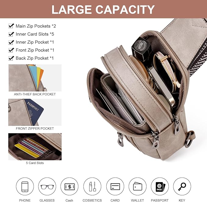 Womens Sling Bag Crossbody Bags for Women Vegan Leather Sling Backpack Daypack Fanny Pack Crossbody Purse Travel