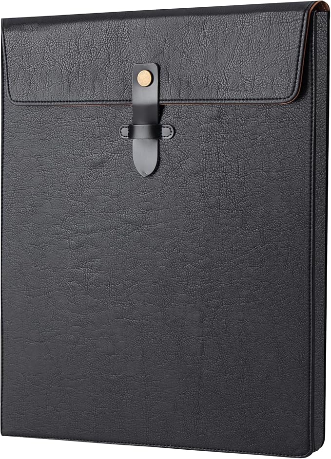 Black PU Leather Thick File Folder, Snap Closure File Organizer, Thickened Important Document Folder, Document Organizer, Laptop Sleeve Notebook Case, A4 Envelopes Filing Folder
