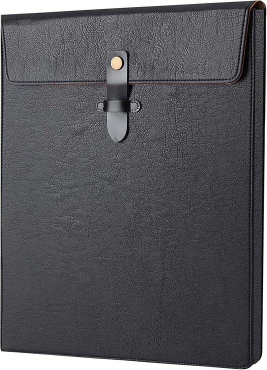 Black PU Leather Thick File Folder, Snap Closure File Organizer, Thickened Important Document Folder, Document Organizer, Laptop Sleeve Notebook Case, A4 Envelopes Filing Folder