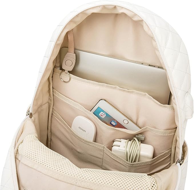 Kinmac Laptop Backpack with Massage Cushion Straps and USB Charging Port for Laptop Up to 15.6 Inch Men Women Travel Outdoor Backpack (White)