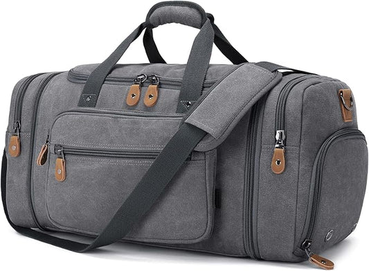 Gonex Canvas Duffle Bag 60L Travel Duffel Overnight Weekend Bag with Shoe Compartment (Gray)
