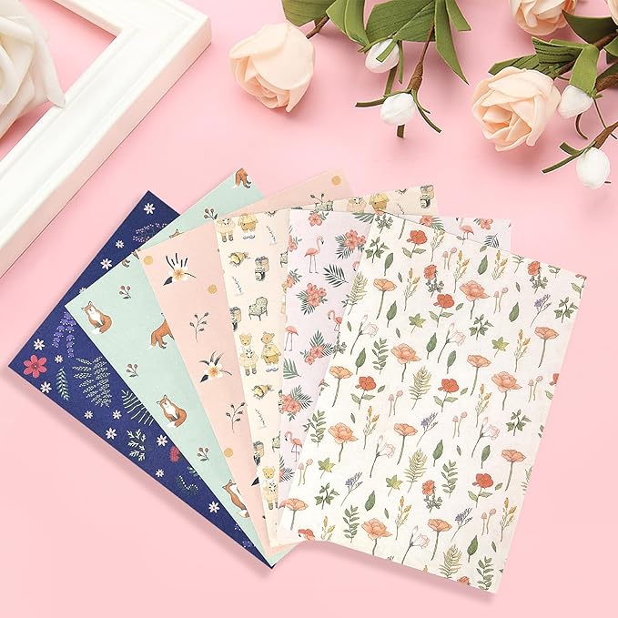 55 Pcs Stationery Paper Envelopes Set Includes 36 Lined Writing Stationery Paper & 18 Envelopes with 48 Colorful Round Dot Stickers, Cute Vintage Letter Writing and Stationery Paper Envelopes(6 Style)