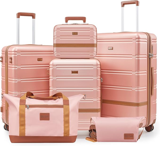 Luggage Sets, Suitcase with Spinner Wheels, PC+ABS Hardshell Travel Luggage Set with TSA Locks,Lightweight Rolling Luggage，Carry on suitcase with YKK Zippers (Pink)