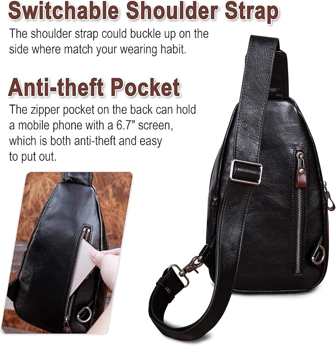 Genuine Leather Sling Bag for Men and Women Crossbody Shoulder Bag Sling Backpack Chest Purse Carry on Casual Daypack